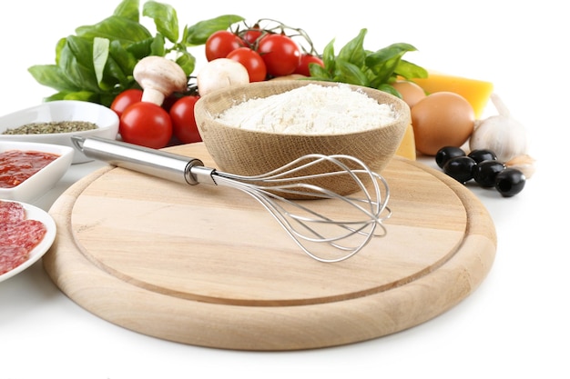 kitchen counter with ingredients and utensils